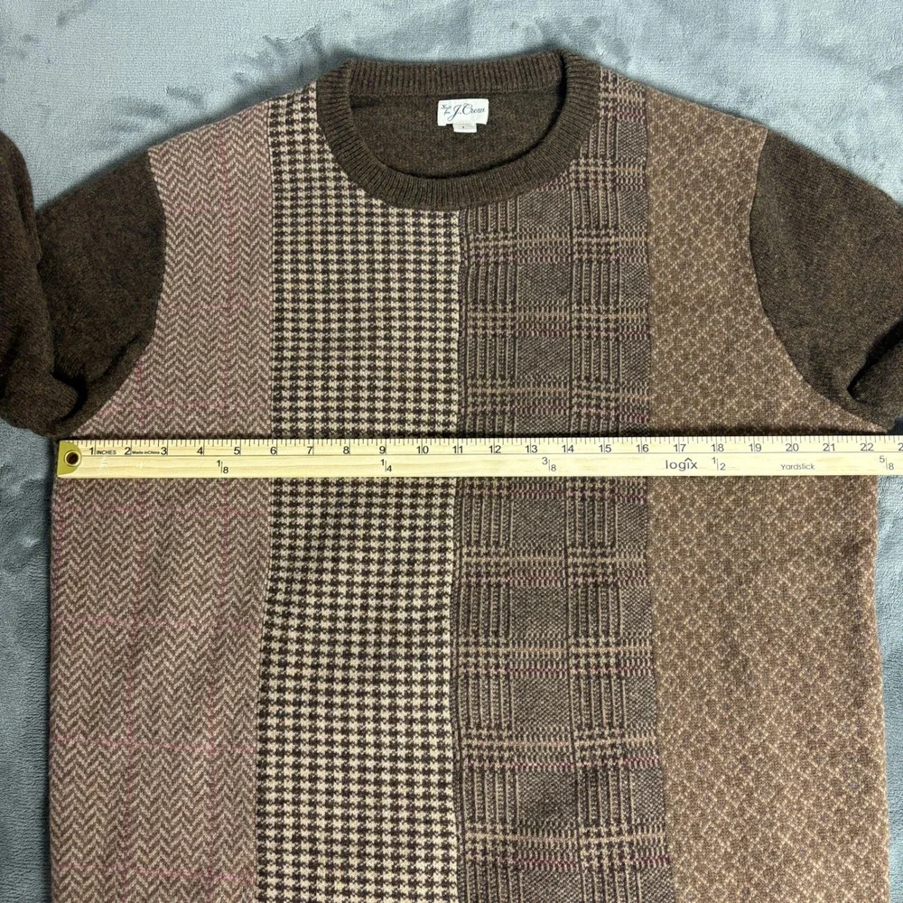 J.Crew Men's L Wool Colorblock Patchwork Sweater Herringbone Plaid Grandpacore